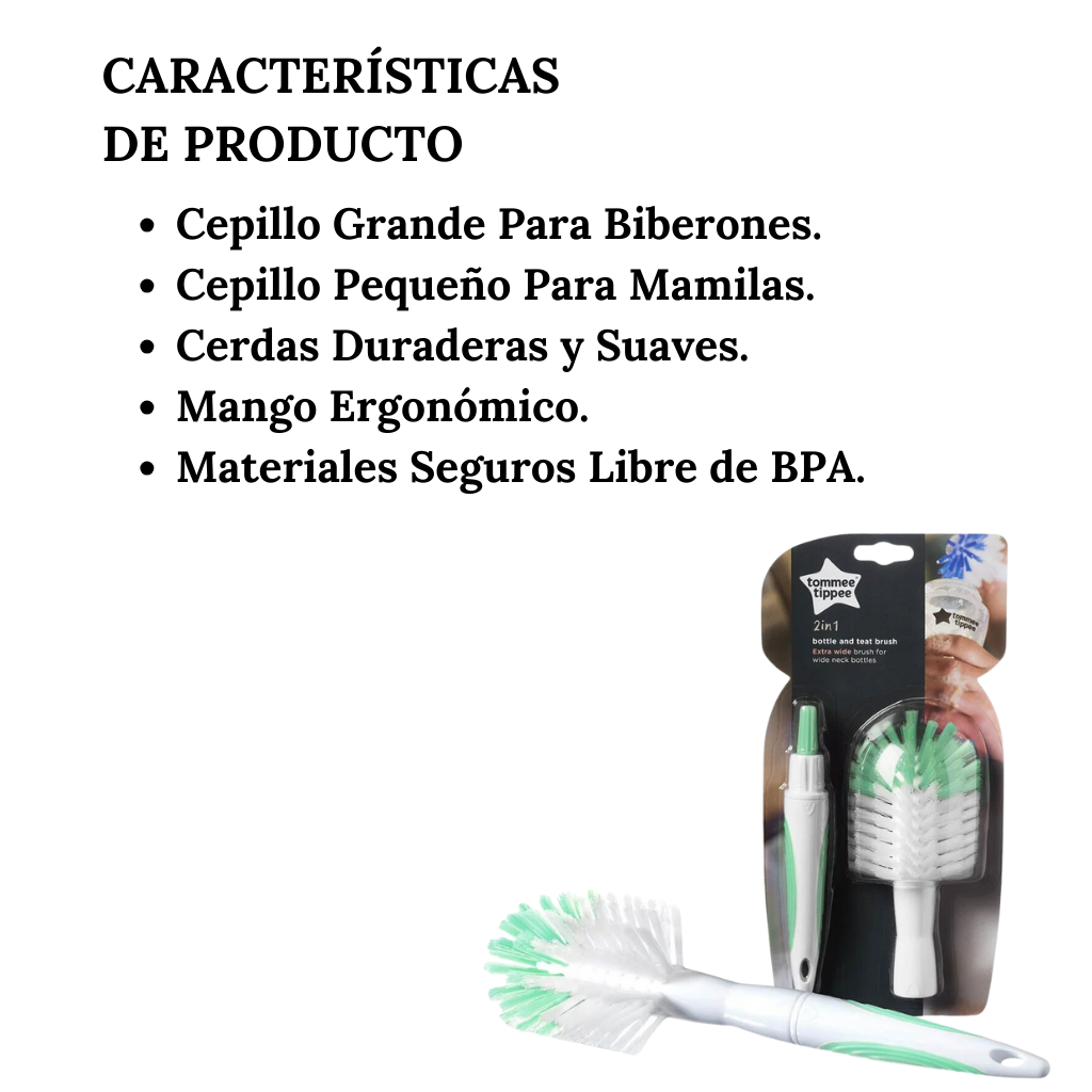 Cepillo Limpiador Para Biberones Y Mamilas 2 en 1 Tommee Tippee