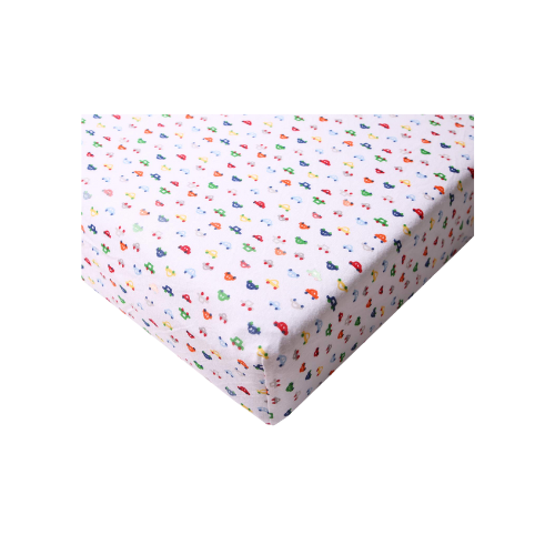 Sabana Ajustable Para Cuna Big Oshi - Color Blanco Con Diseño de Carritos