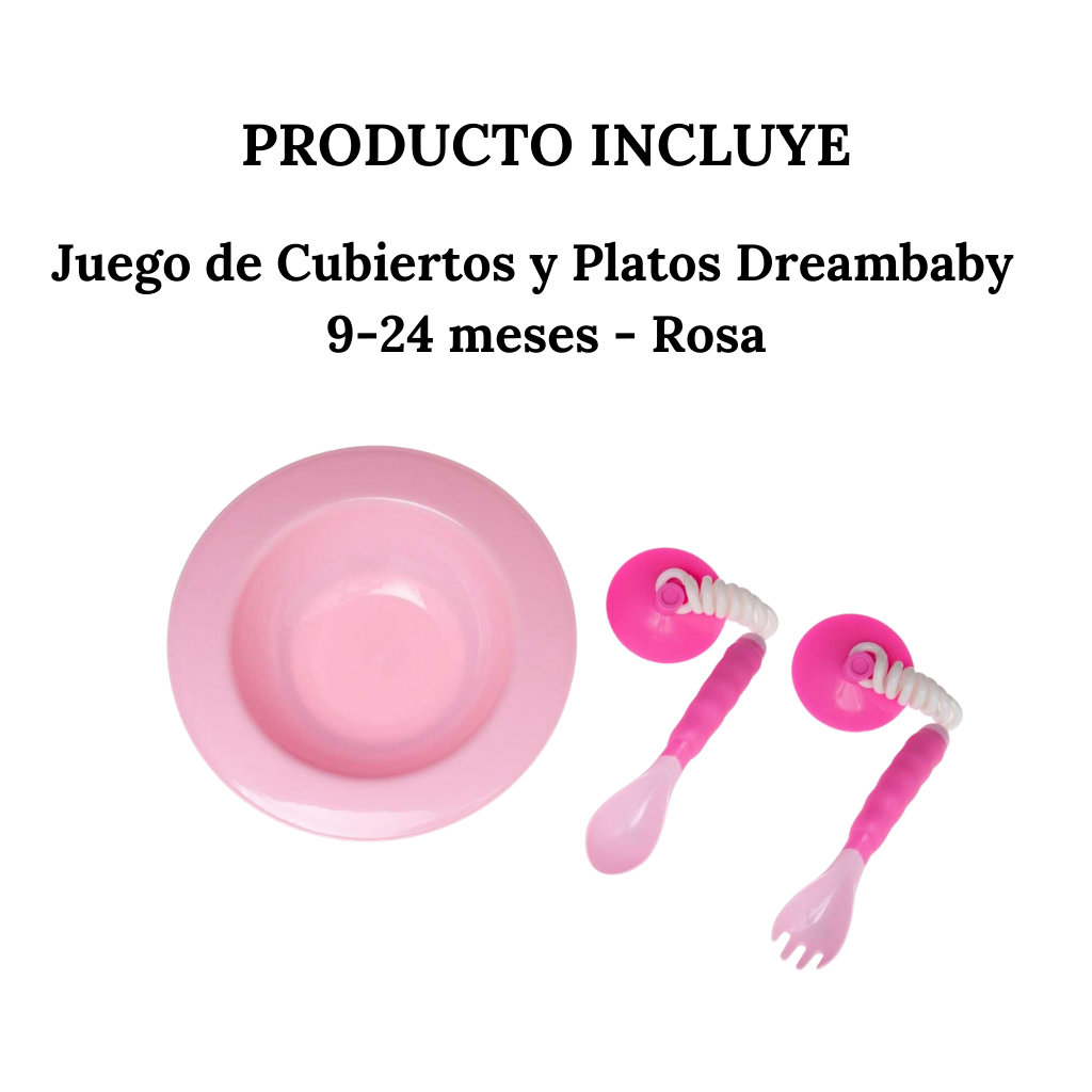 Juego de Cubiertos y Platos Dreambaby - 9-24 meses - Rosa