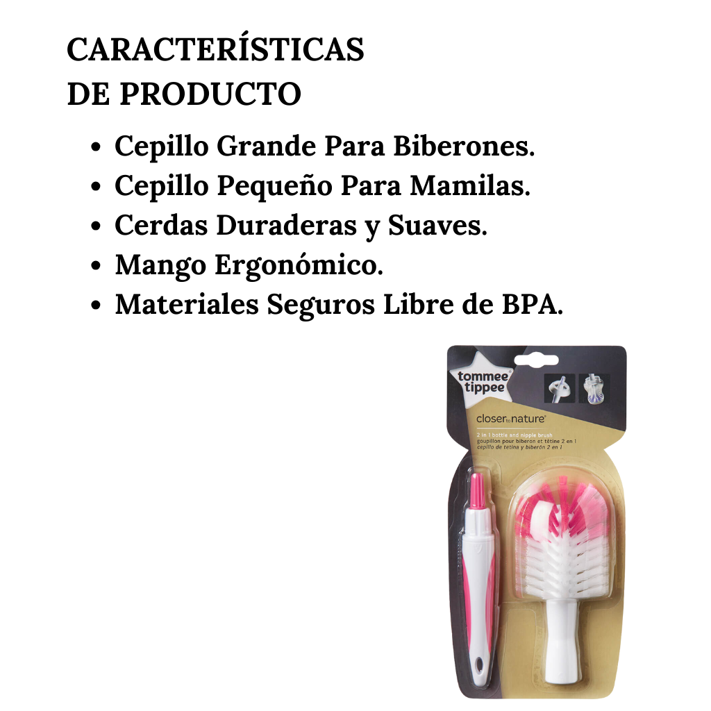 Cepillo Limpiador Para Biberones Y Mamilas 2 en 1 Tommee Tippee