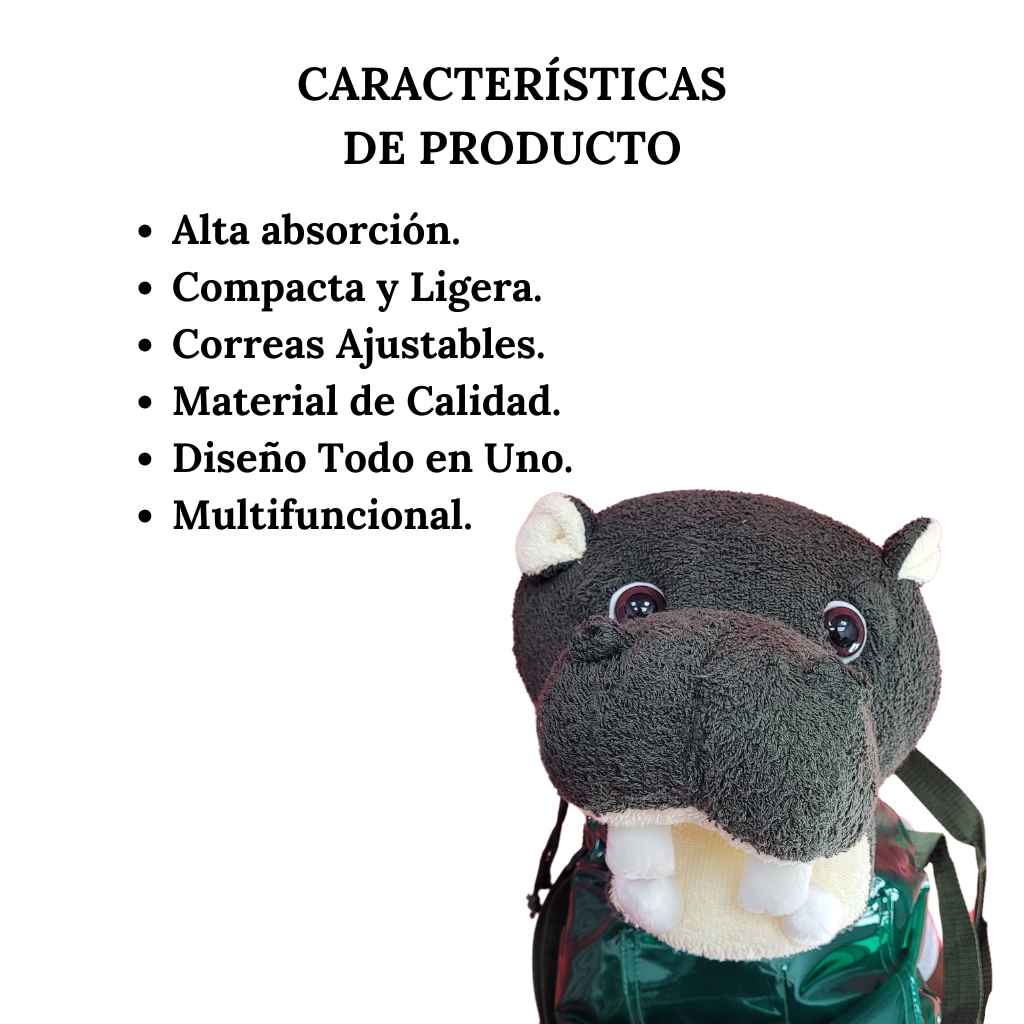 Mochila con Toalla de Baño Diseño de Hipopótamo
