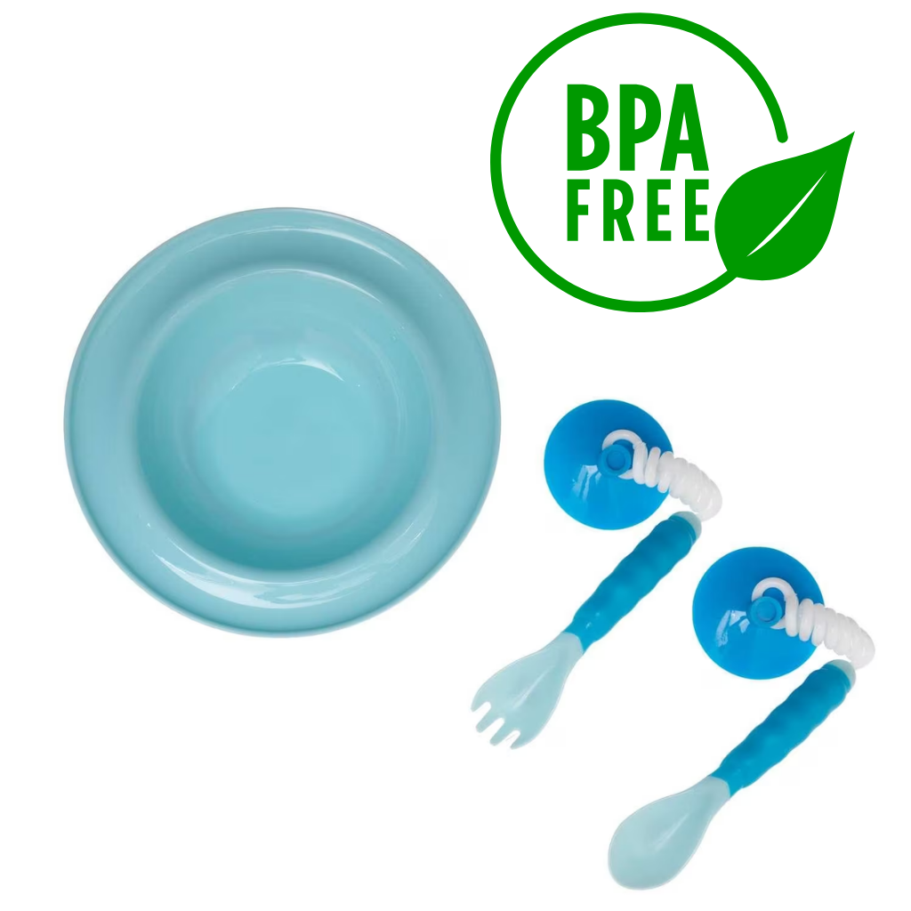 Juego de Cubiertos y Platos Dreambaby - 9-24 meses - Azul