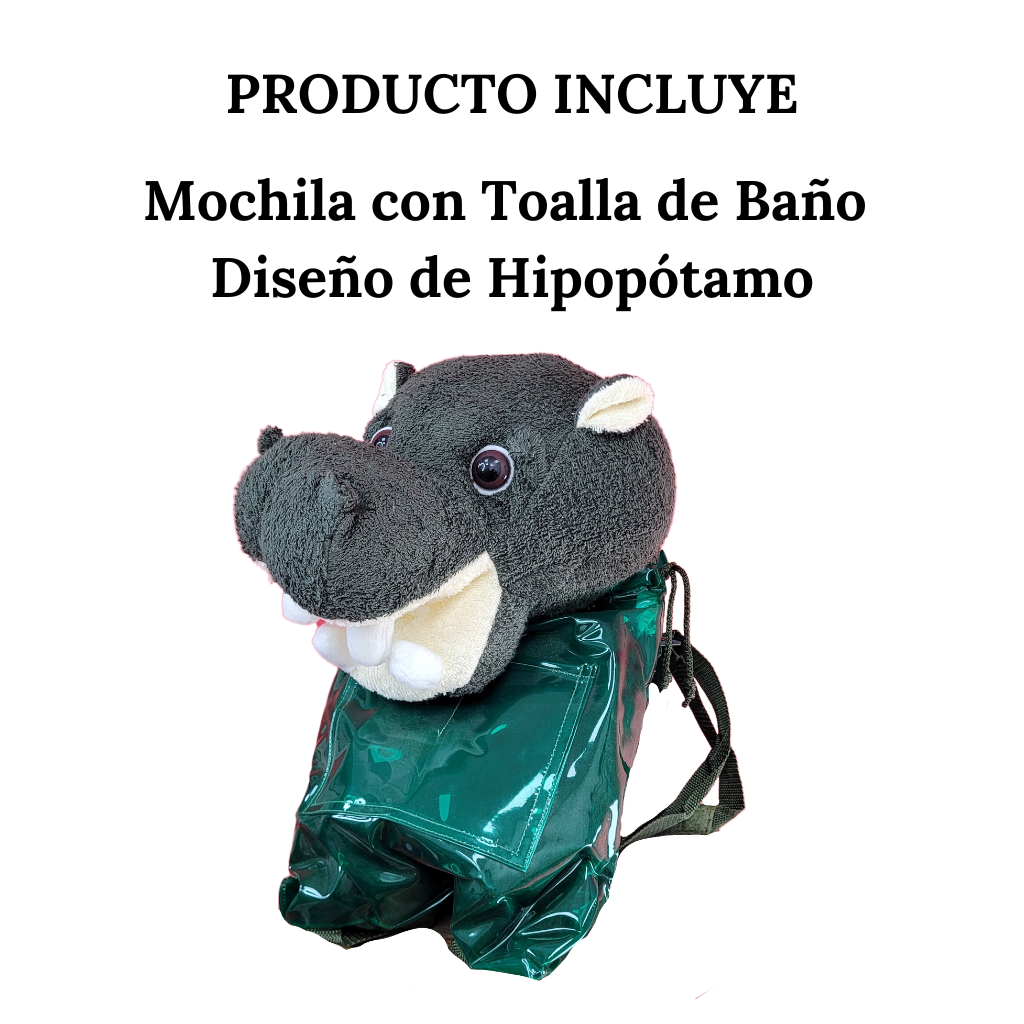Mochila con Toalla de Baño Diseño de Hipopótamo