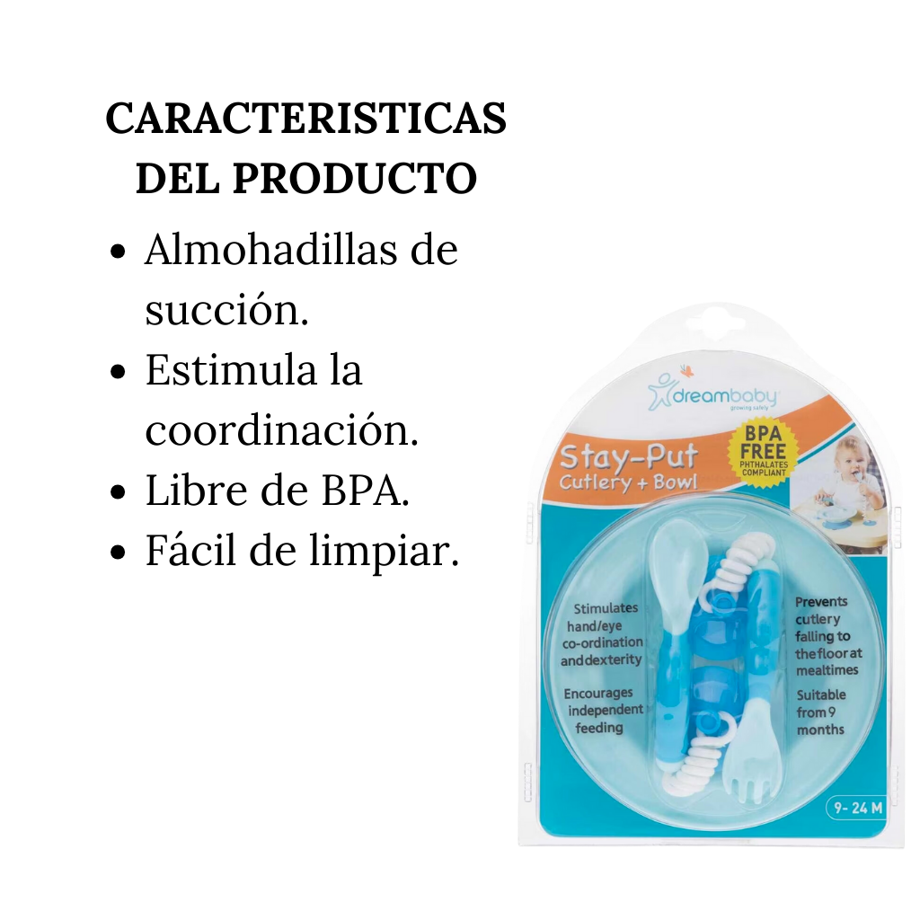 Juego de Cubiertos y Platos Dreambaby - 9-24 meses - Azul