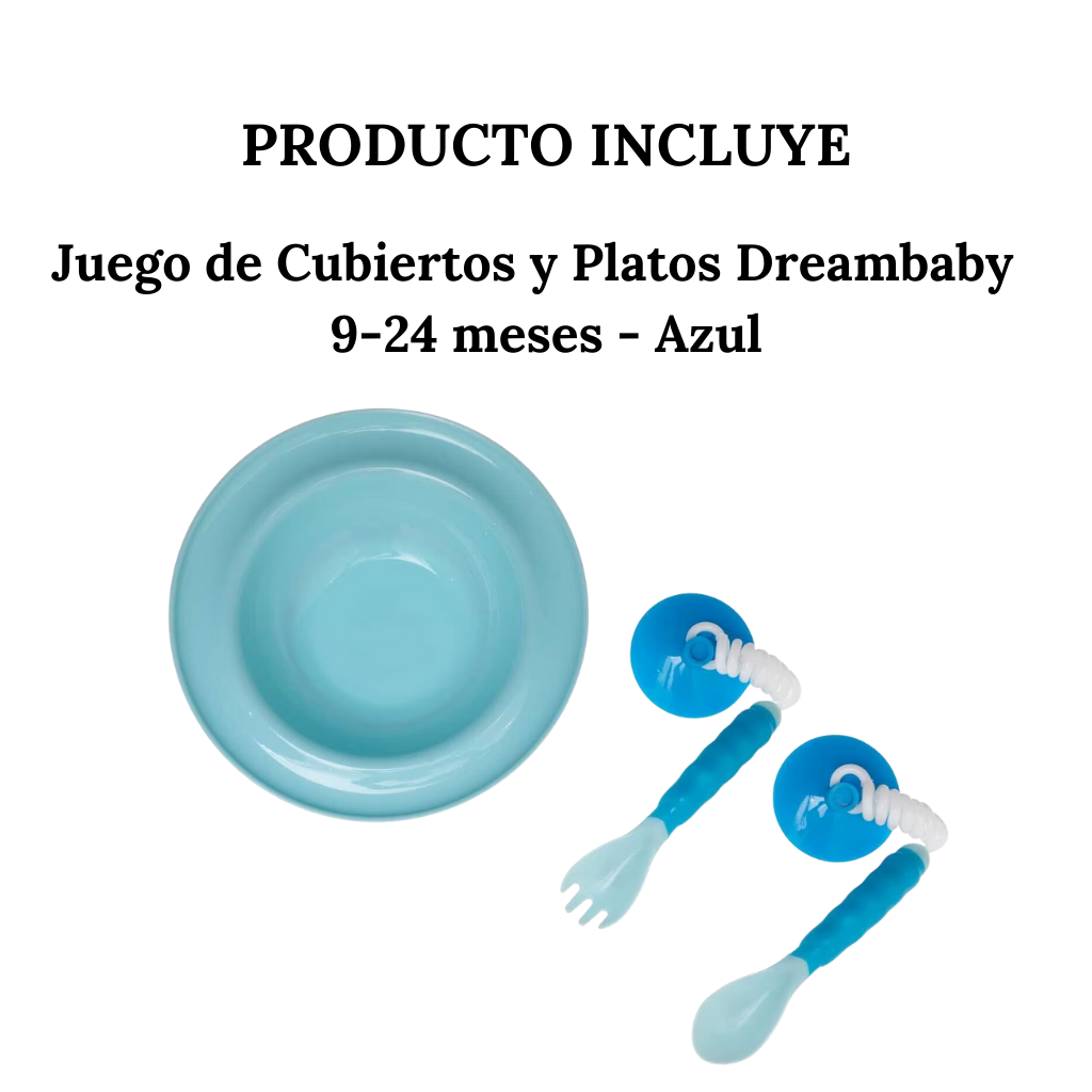Juego de Cubiertos y Platos Dreambaby - 9-24 meses - Azul