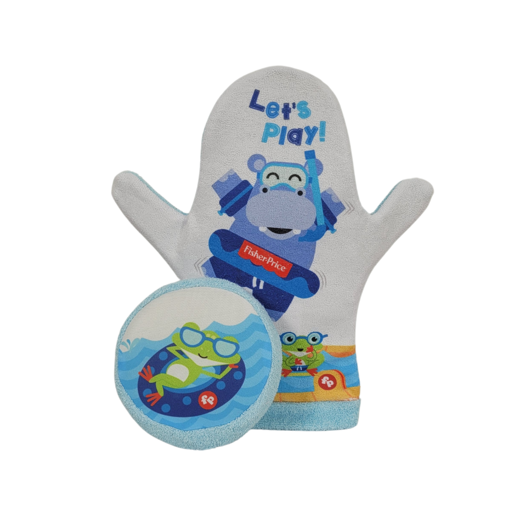 Set De Esponja Y Guante Para Baño Para Bebes Azul Diseño De Rana Y Hipopótamo