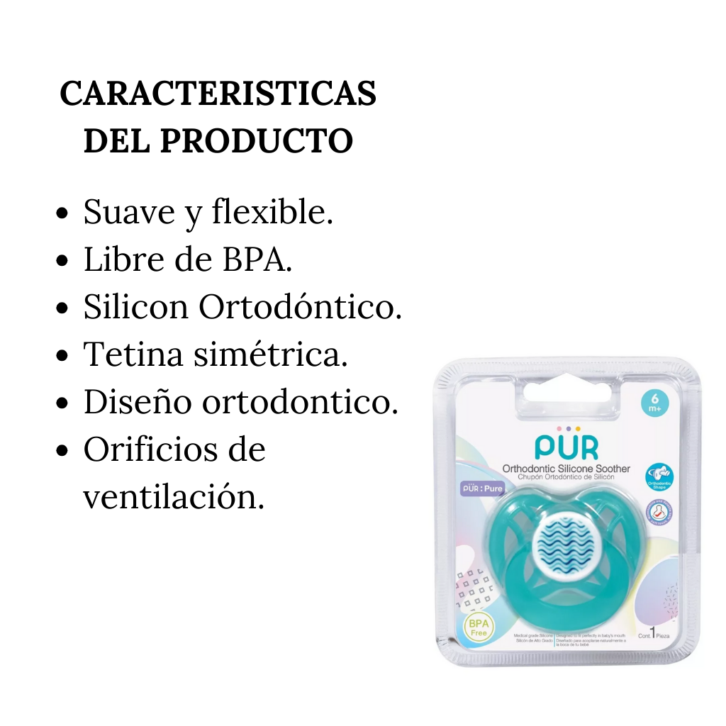 Pur Chupón de Silicona Simétrico Ventilado 6+ Meses - Diseño de olas