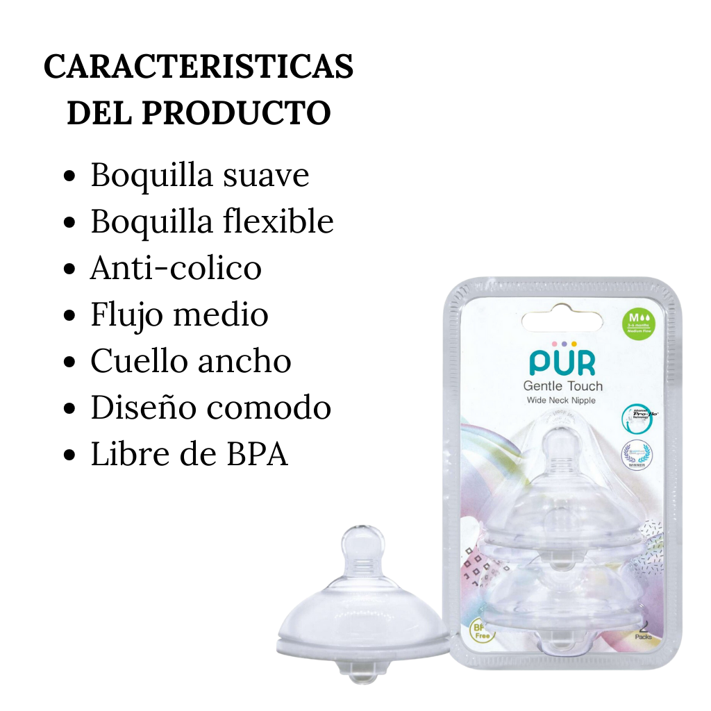 Tetina de Cuello Ancho Gentle Touch Tamaño M - 2 piezas