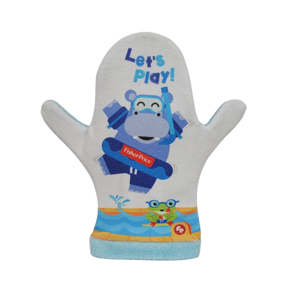 Set De Esponja Y Guante Para Baño Para Bebes Azul Diseño De Rana Y Hipopótamo
