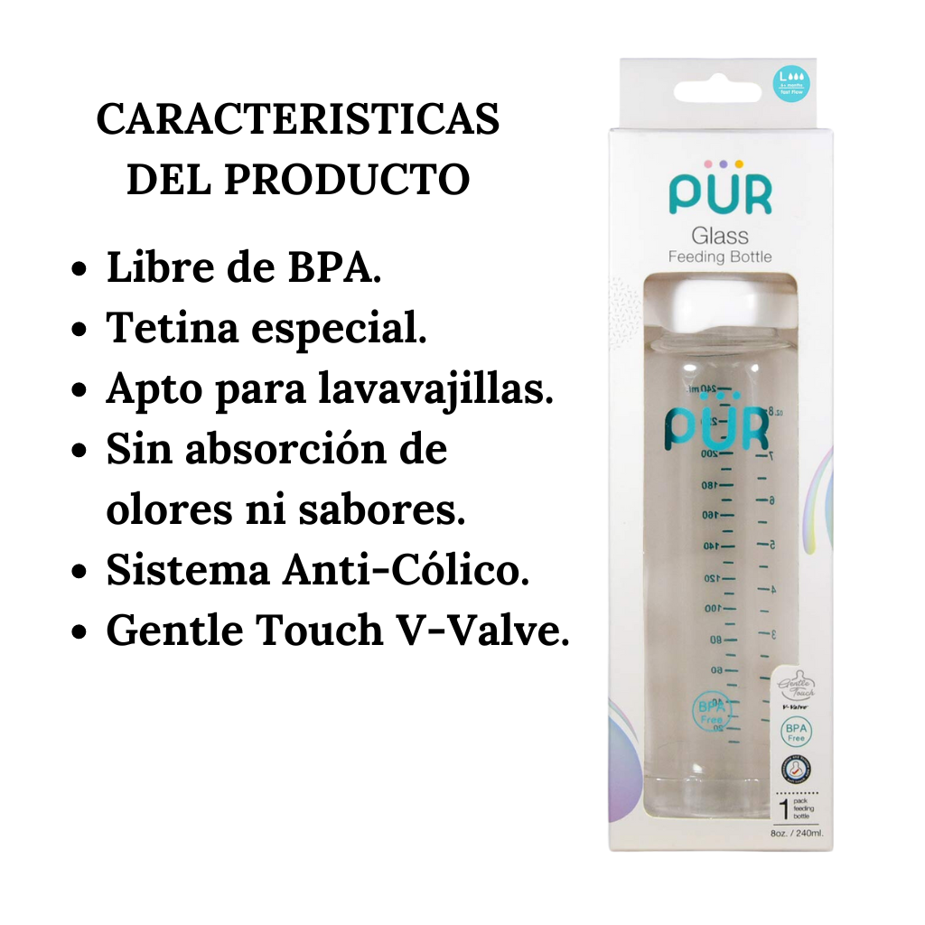 Biberón De Vidrio 8oz/250ml Pur Anticólicos Classic Glass