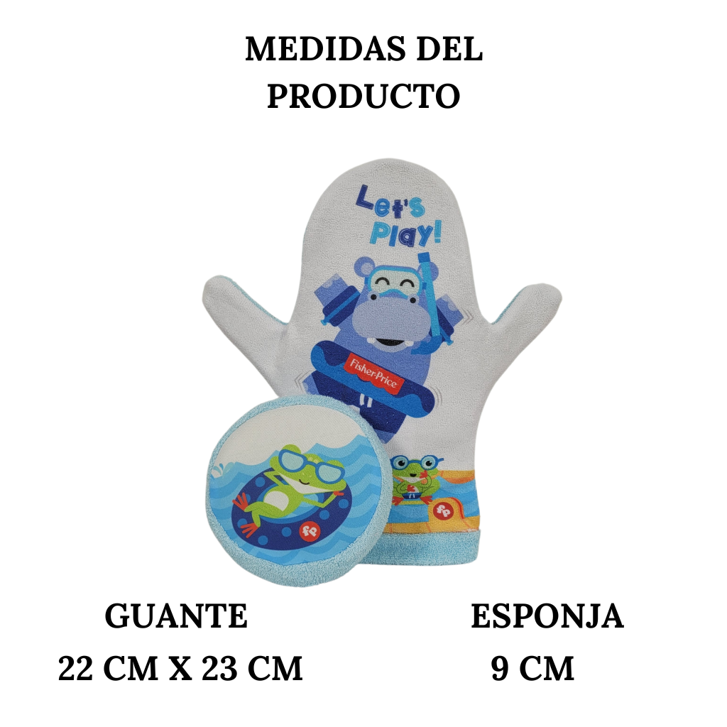 Set De Esponja Y Guante Para Baño Para Bebes Azul Diseño De Rana Y Hipopótamo