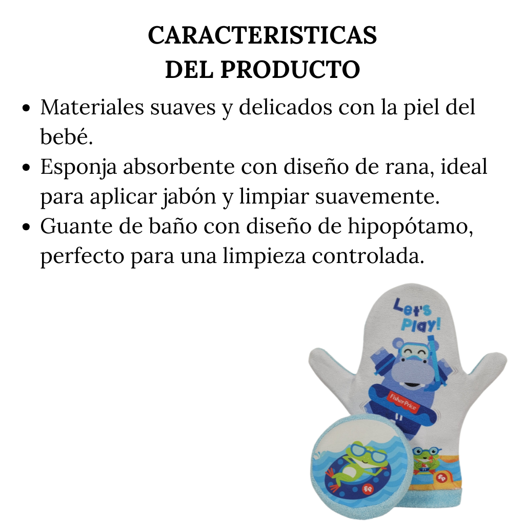 Set De Esponja Y Guante Para Baño Para Bebes Azul Diseño De Rana Y Hipopótamo
