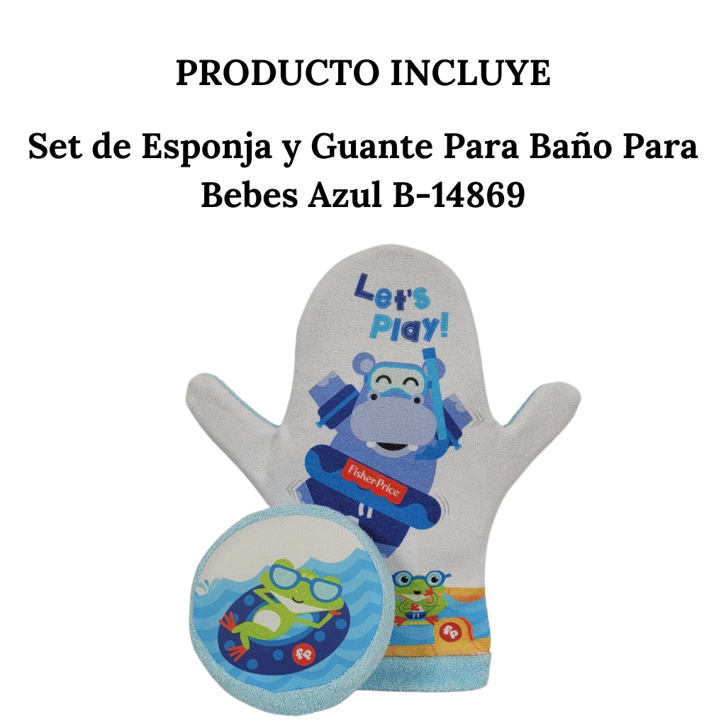 Set De Esponja Y Guante Para Baño Para Bebes Azul Diseño De Rana Y Hipopótamo