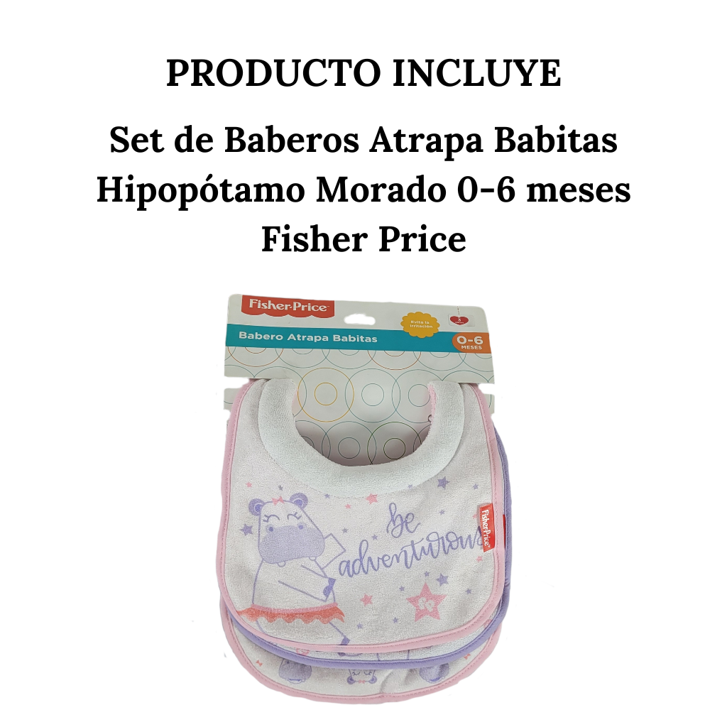 Set De Baberos Atrapa Babitas Hipopótamo Morado 0-6 Meses