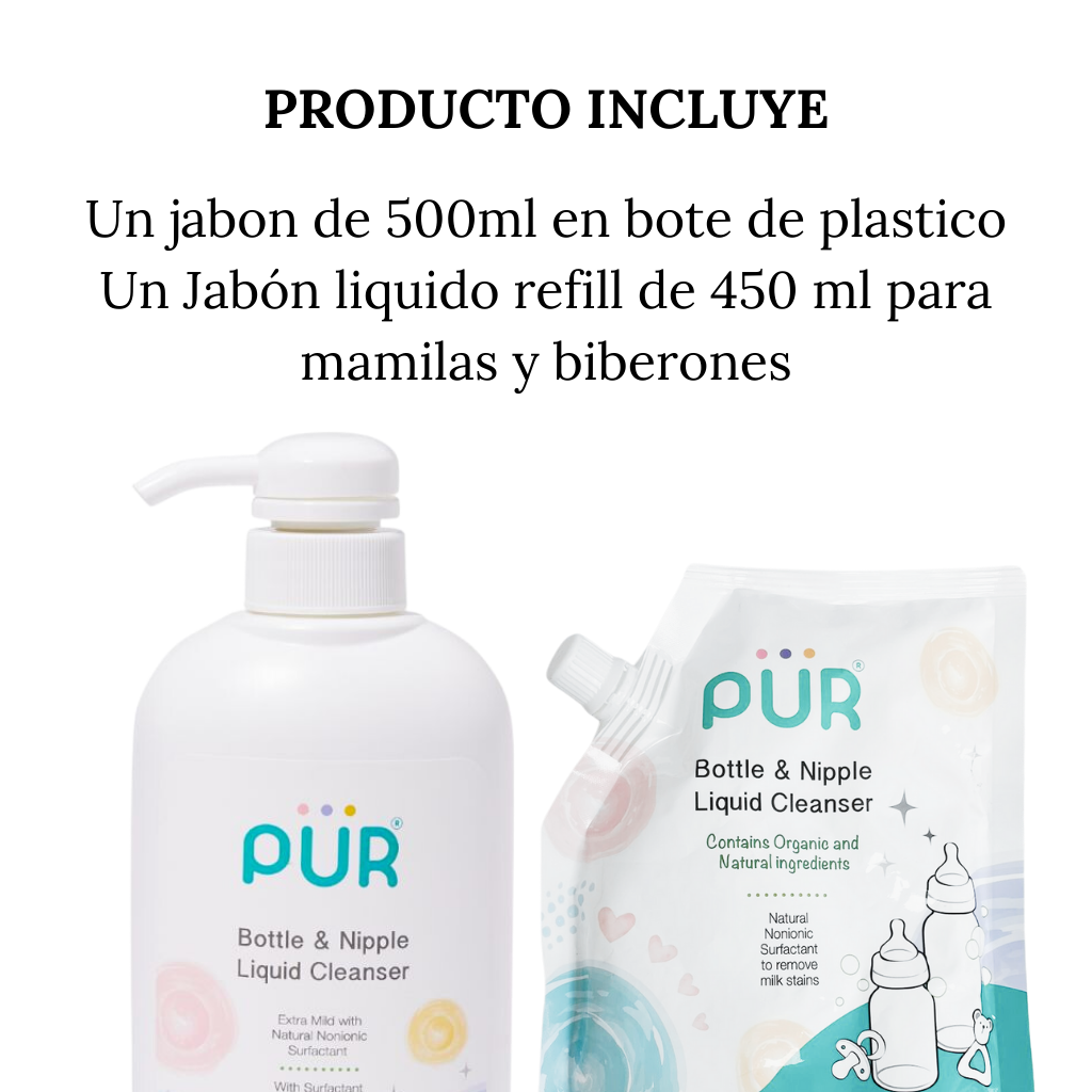 Kit Jabón Líquido Para Limpieza De Biberones Y Mamilas PÜR