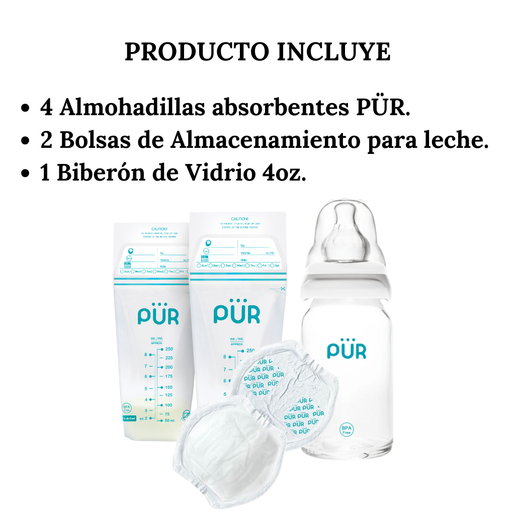 Kit Biberón De Vidrio 4oz Con Accesorios De Lactancia Pur Blanco Kit De Lactancia