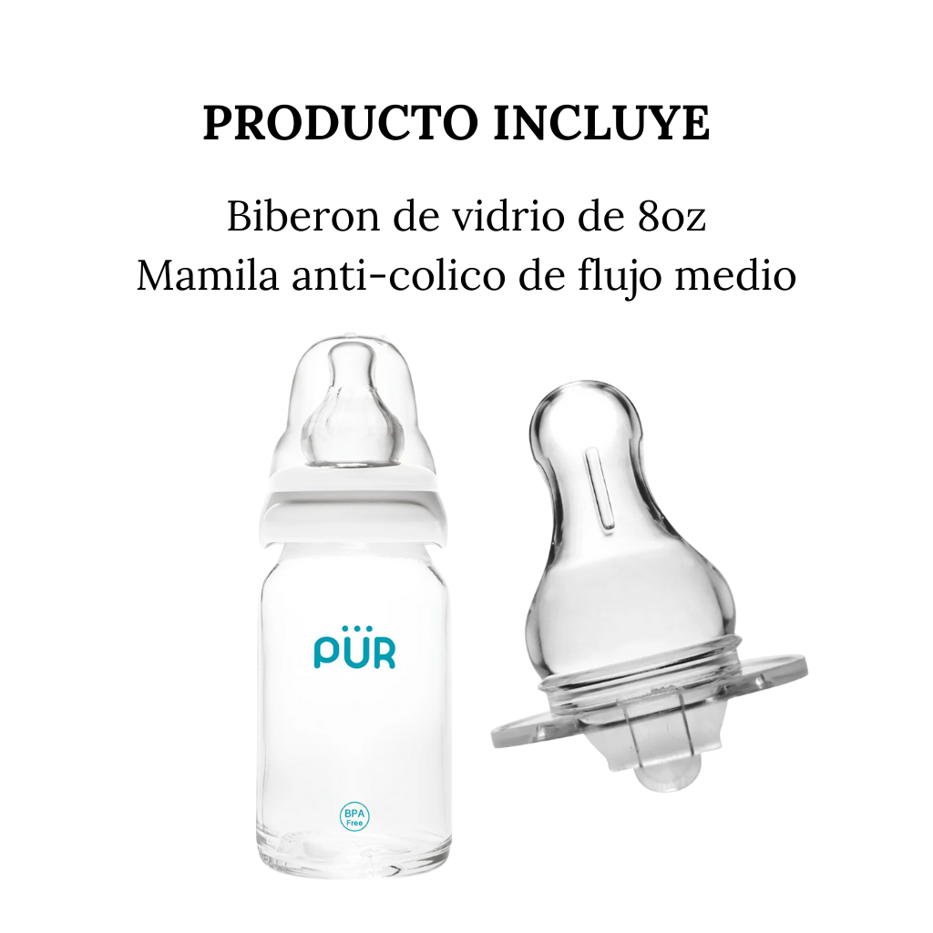 Biberón de Vidrio Anti-Cólico  4oz/130ml - PÜR