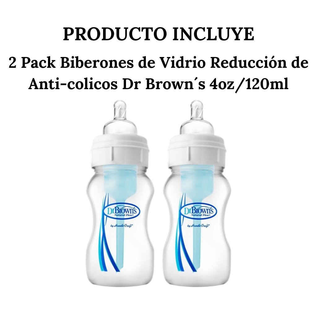 2 Pack Biberones de Vidrio Reducción de Anticólicos Dr Brown´s 4oz/120ml